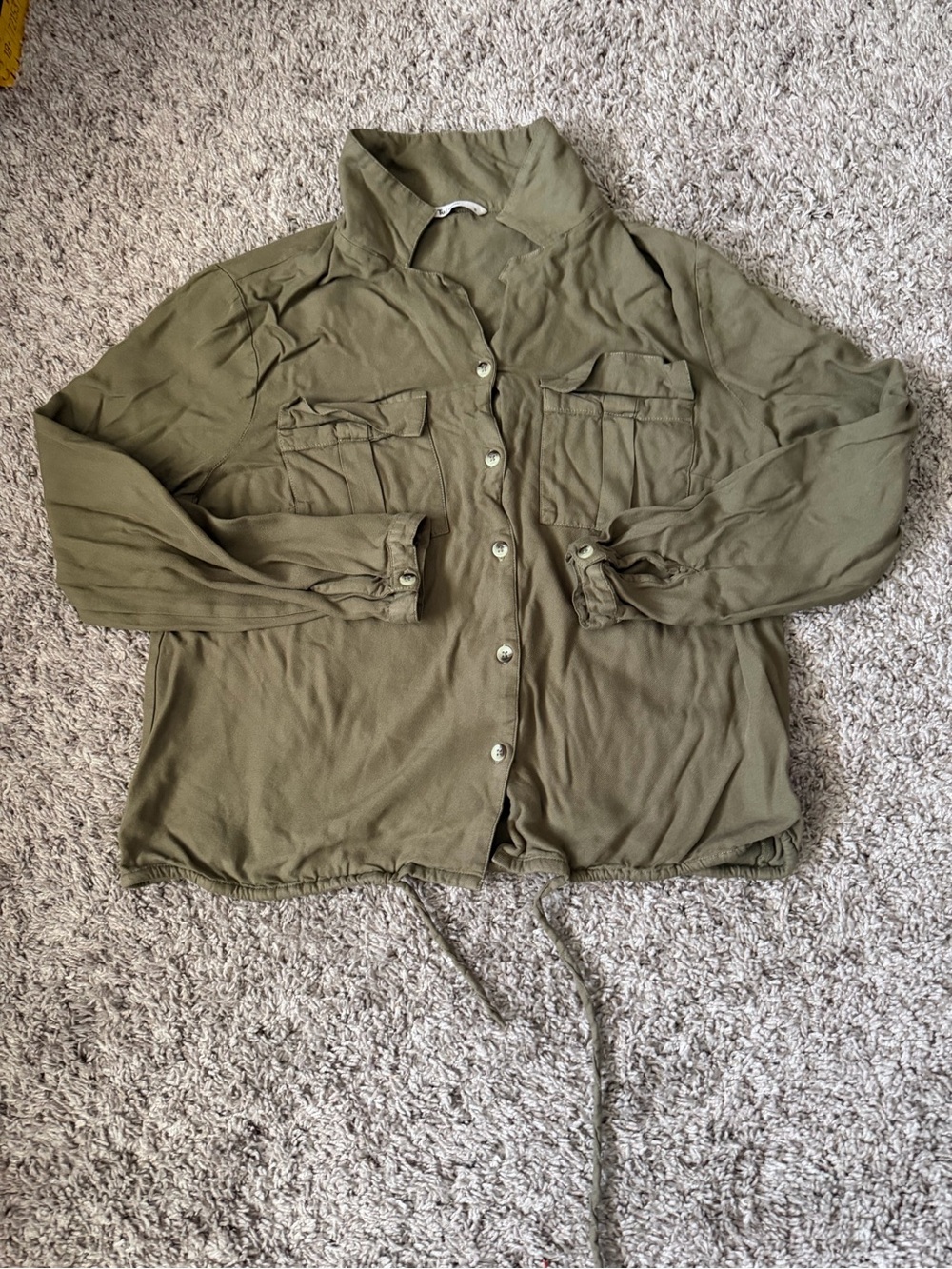 Olive Button-Front Utility Shirt - Women